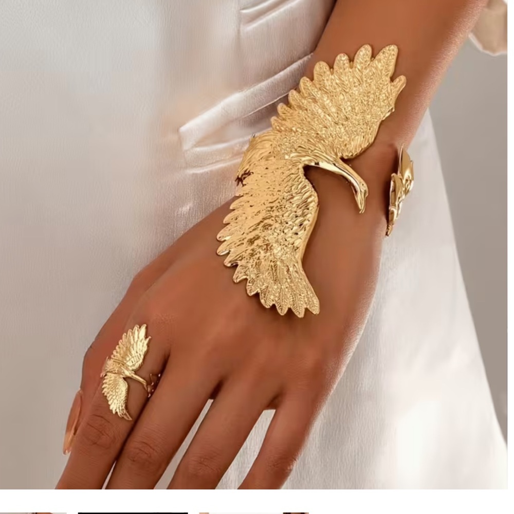 NEW! Boho Gold Eagle Wing Cuff Bracelet and Ring Set